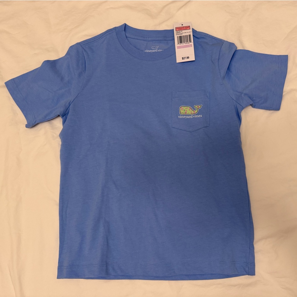 Vineyard Vines Kids Short Sleeve Pocket Tee - Cornflower Blue with Green Whale